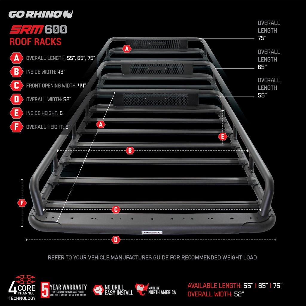 Go Rhino 5936055T SRM600 Tubular Basket-Style Roof Rack