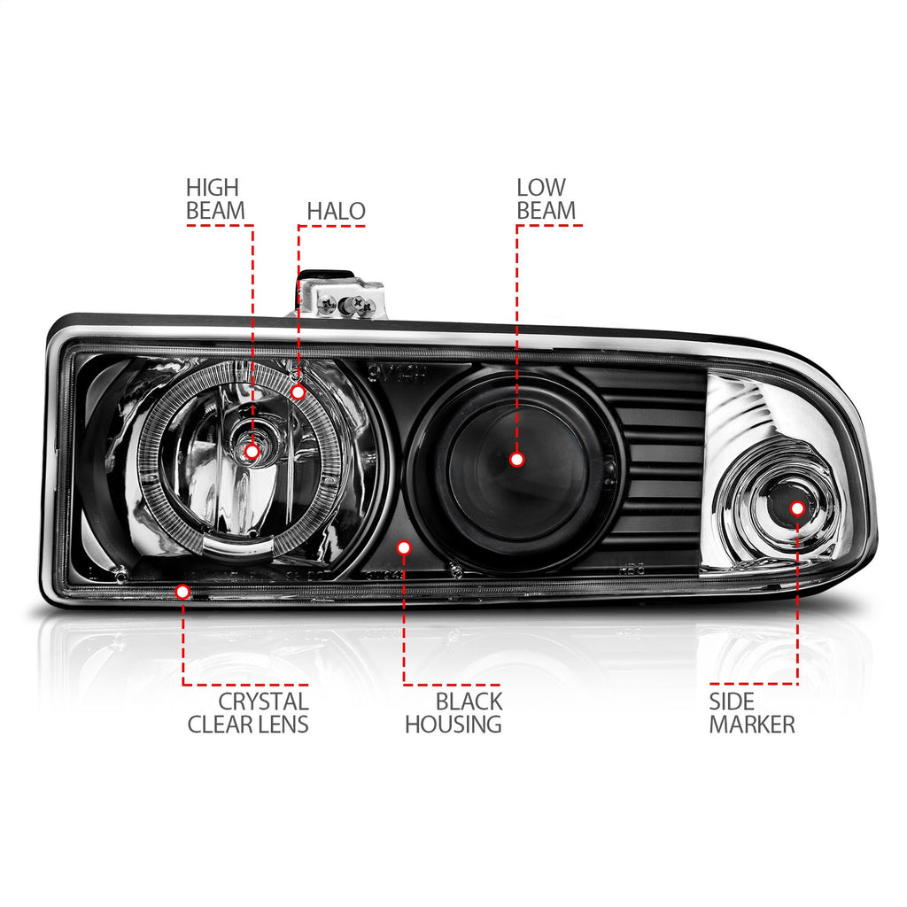 Anzo USA 111015 Projector Headlight Set w/Halo Fits 98-04 S10 Blazer S10 Pickup