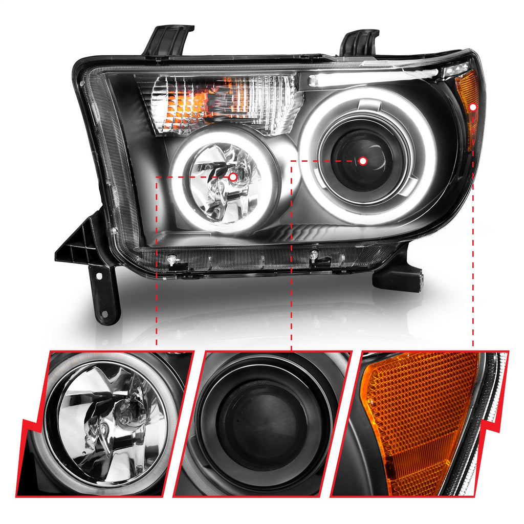 Anzo USA 111174 Projector Headlight Set w/Halo Fits 07-15 Sequoia Tundra