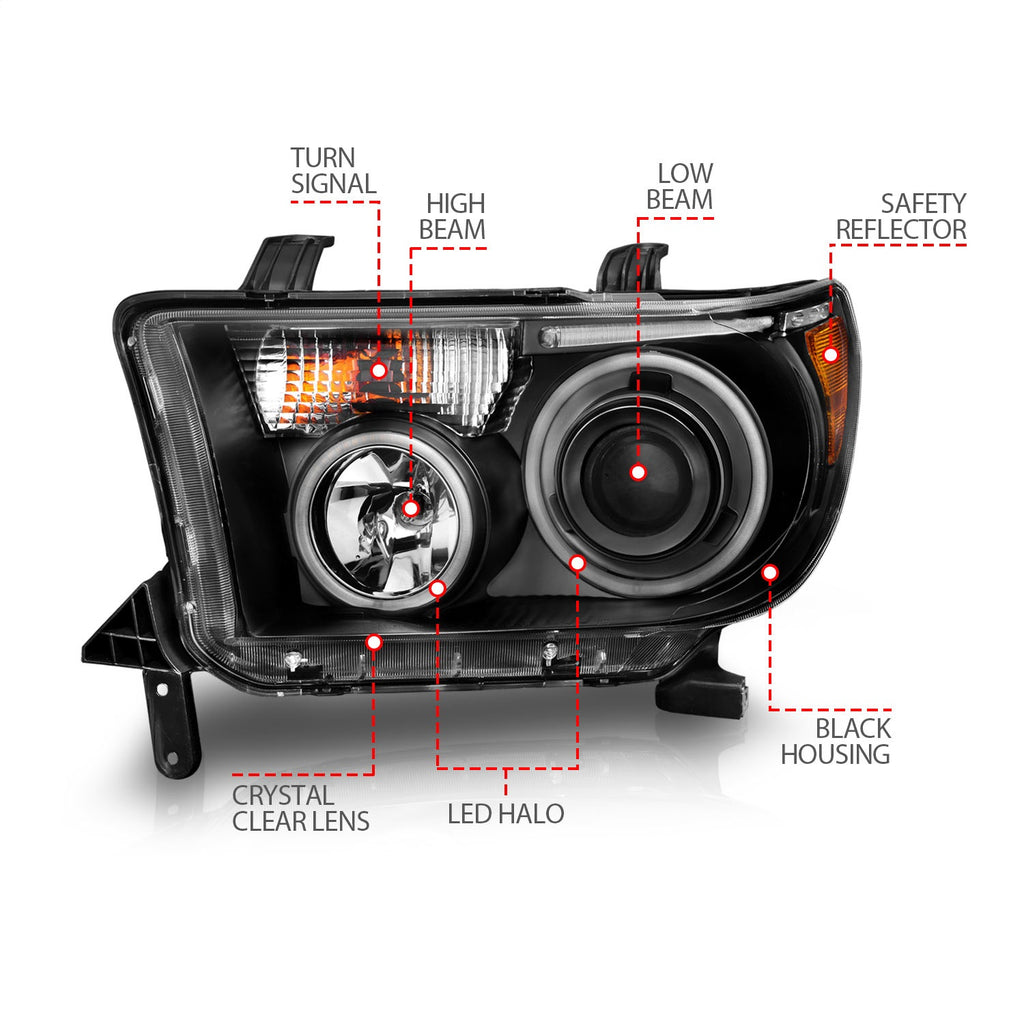 Anzo USA 111174 Projector Headlight Set w/Halo Fits 07-15 Sequoia Tundra