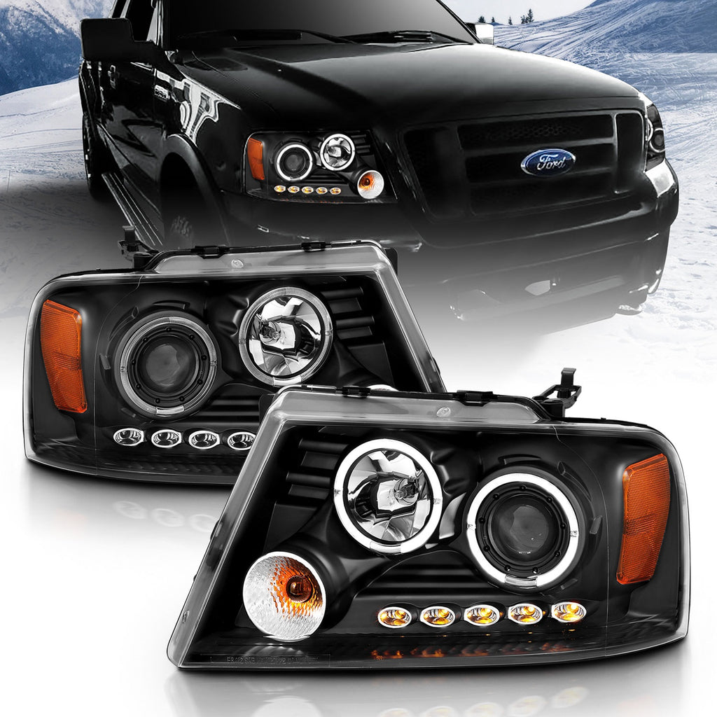 Anzo USA 111204 Projector Headlight Set w/Halo Fits 04-08 F-150 Mark LT