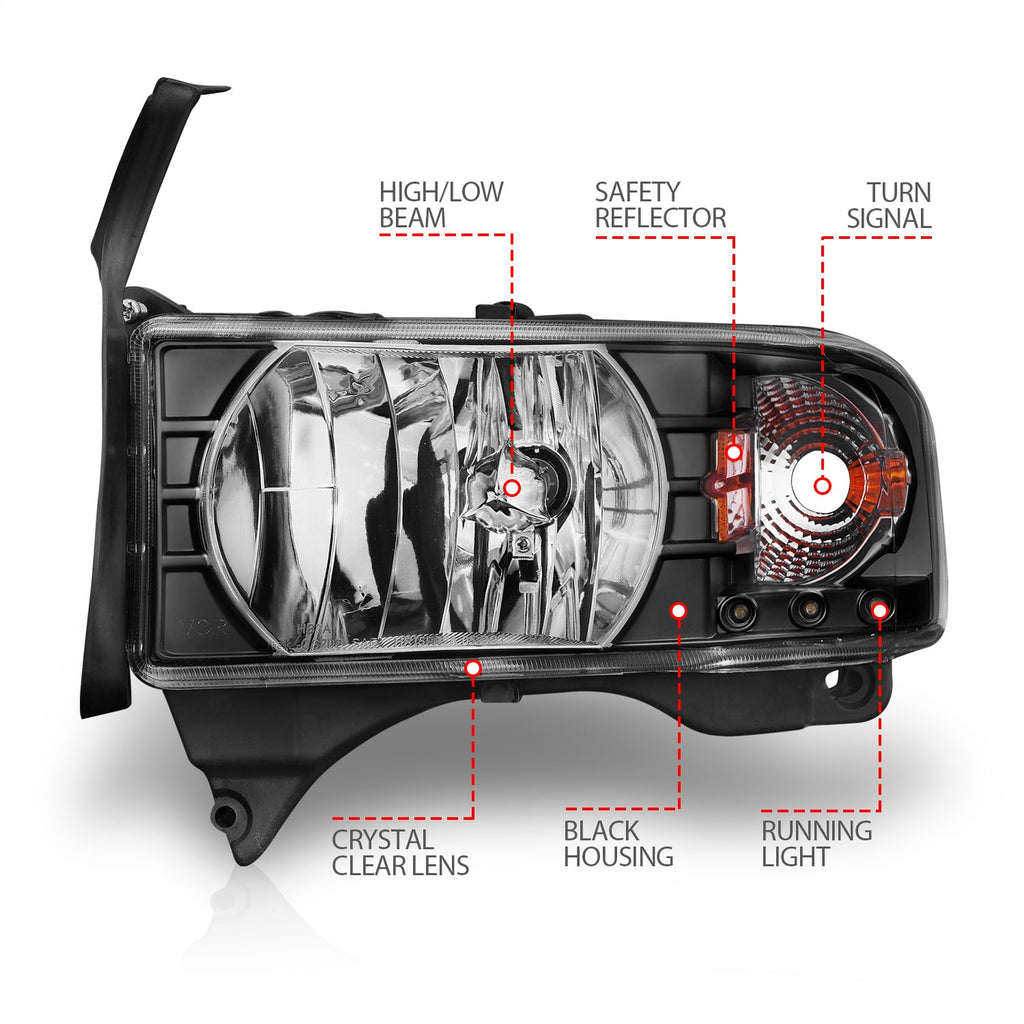 Anzo USA 111205 Crystal Headlight Set Fits 94-02 Ram 1500 Ram 2500 Ram 3500