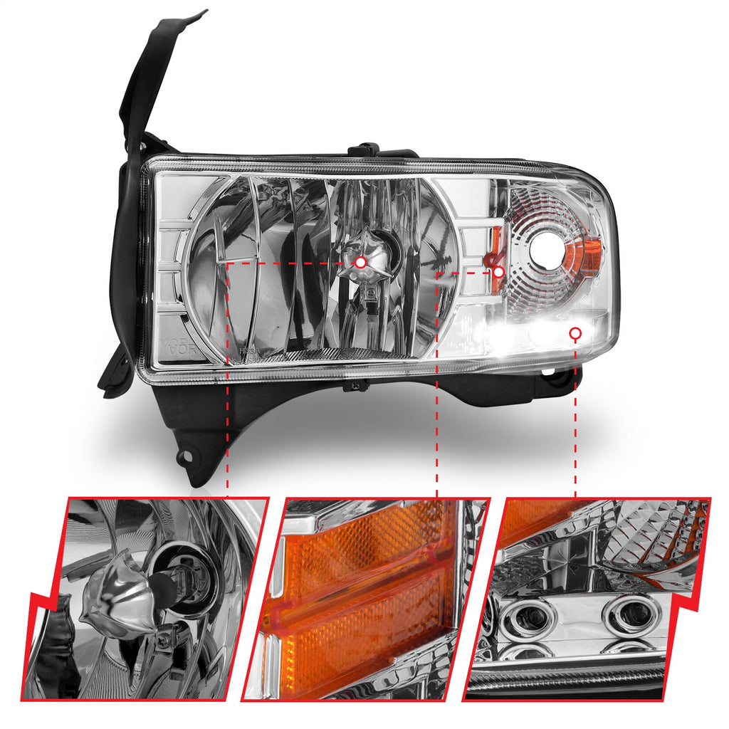 Anzo USA 111206 Crystal Headlight Set Fits 94-02 Ram 1500 Ram 2500 Ram 3500