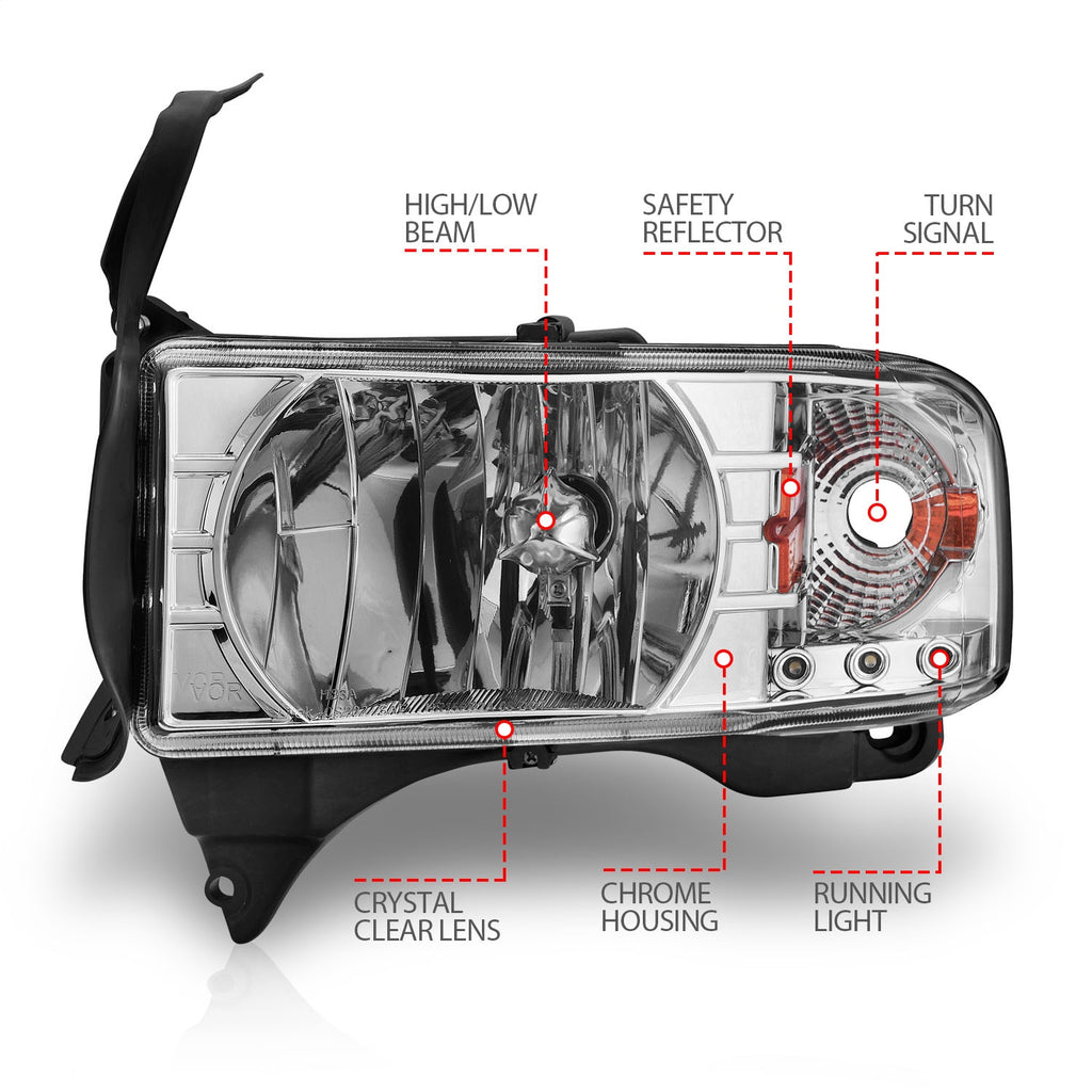 Anzo USA 111206 Crystal Headlight Set Fits 94-02 Ram 1500 Ram 2500 Ram 3500