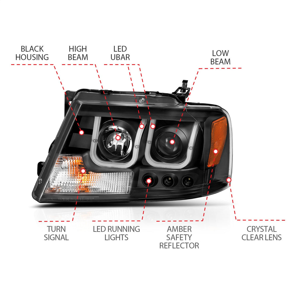 Anzo USA 111288 Projector Headlight Set Fits 04-08 F-150 Mark LT