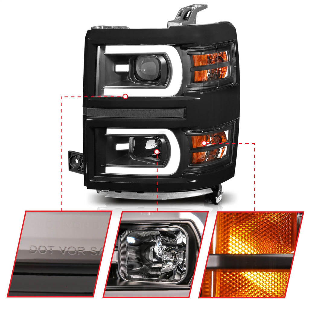 Anzo USA 111412 Projector Headlight Set Fits 14-15 Silverado 1500