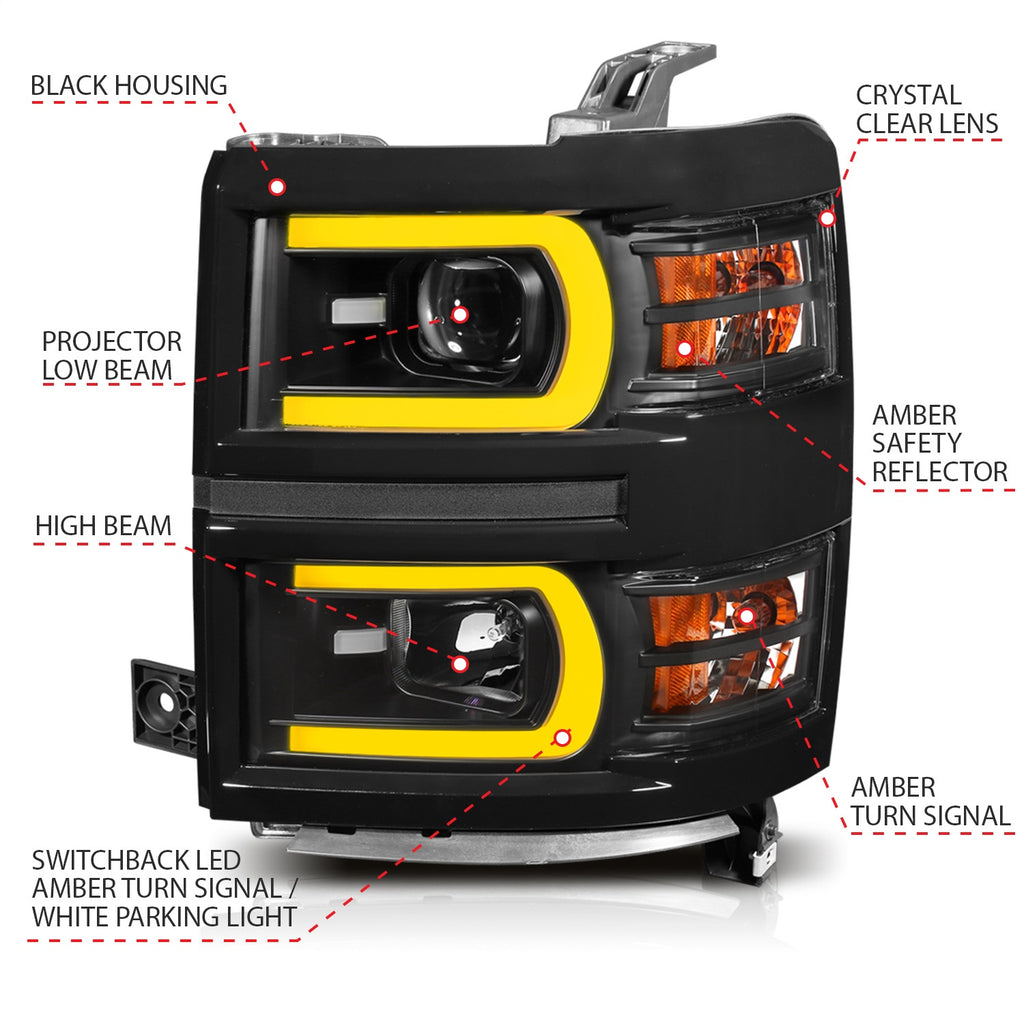 Anzo USA 111412 Projector Headlight Set Fits 14-15 Silverado 1500