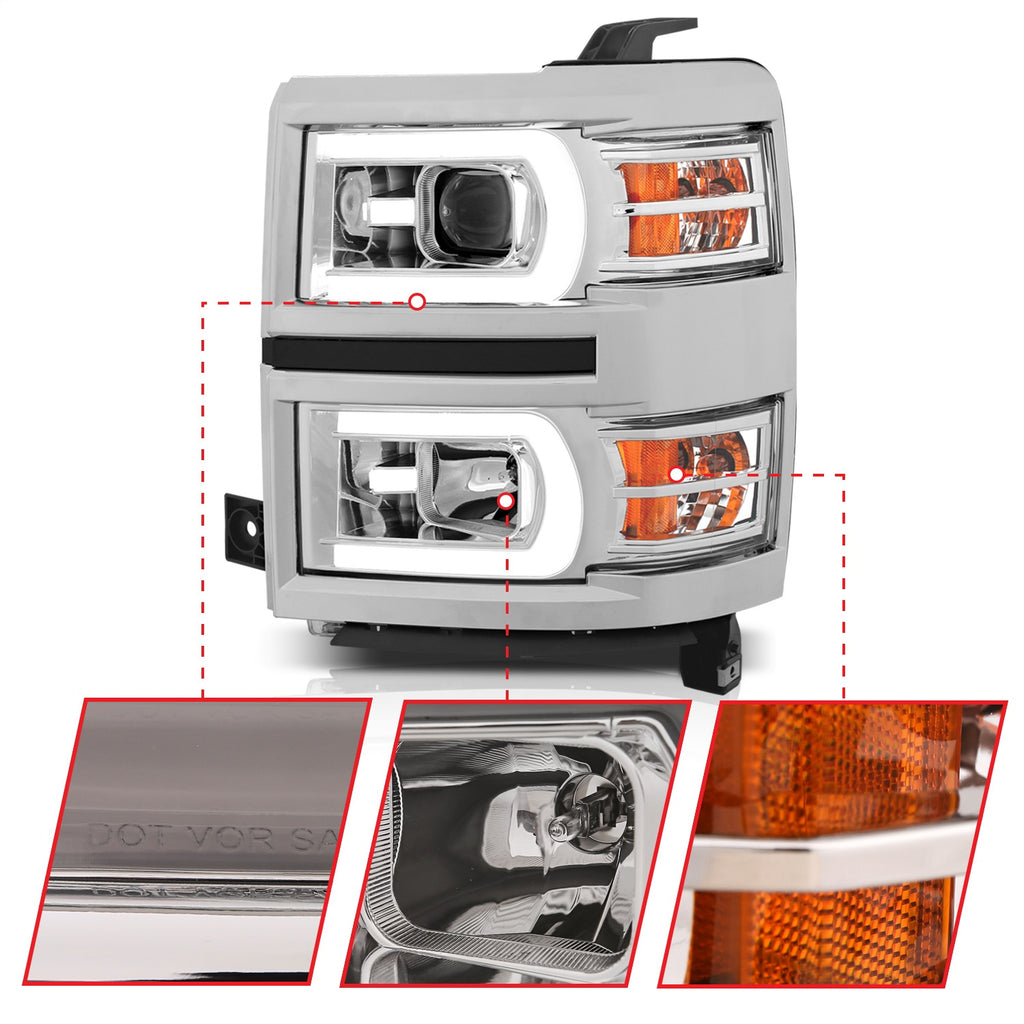 Anzo USA 111413 Projector Headlight Set Fits 14-15 Silverado 1500
