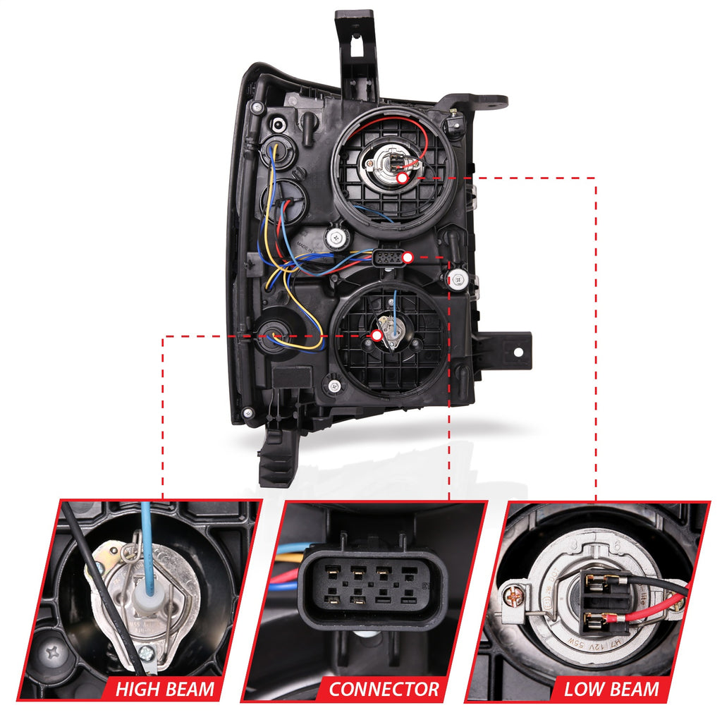 Anzo USA 111413 Projector Headlight Set Fits 14-15 Silverado 1500