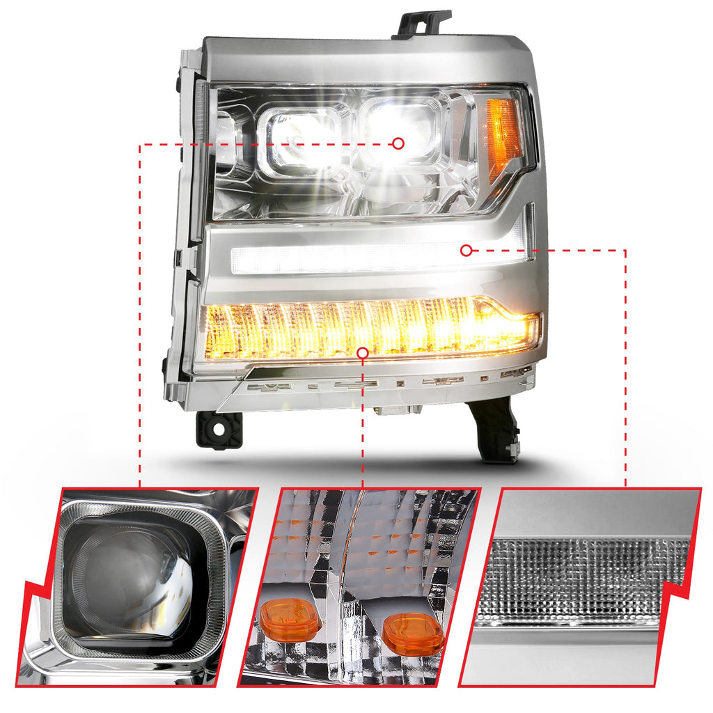 Anzo USA 111421 LED Projector Headlight Fits 16-18 Silverado 1500