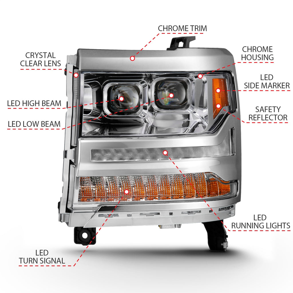Anzo USA 111421 LED Projector Headlight Fits 16-18 Silverado 1500