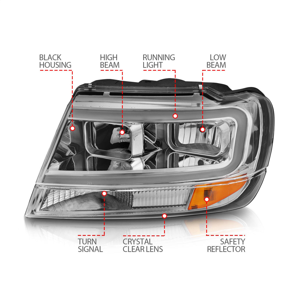 Anzo USA 111538 Crystal Headlight Set Fits 99-04 Grand Cherokee (WJ)