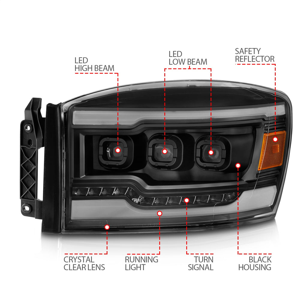 Anzo USA 111560 LED Projector Headlight Fits 06-08 Ram 1500 Ram 2500 Ram 3500