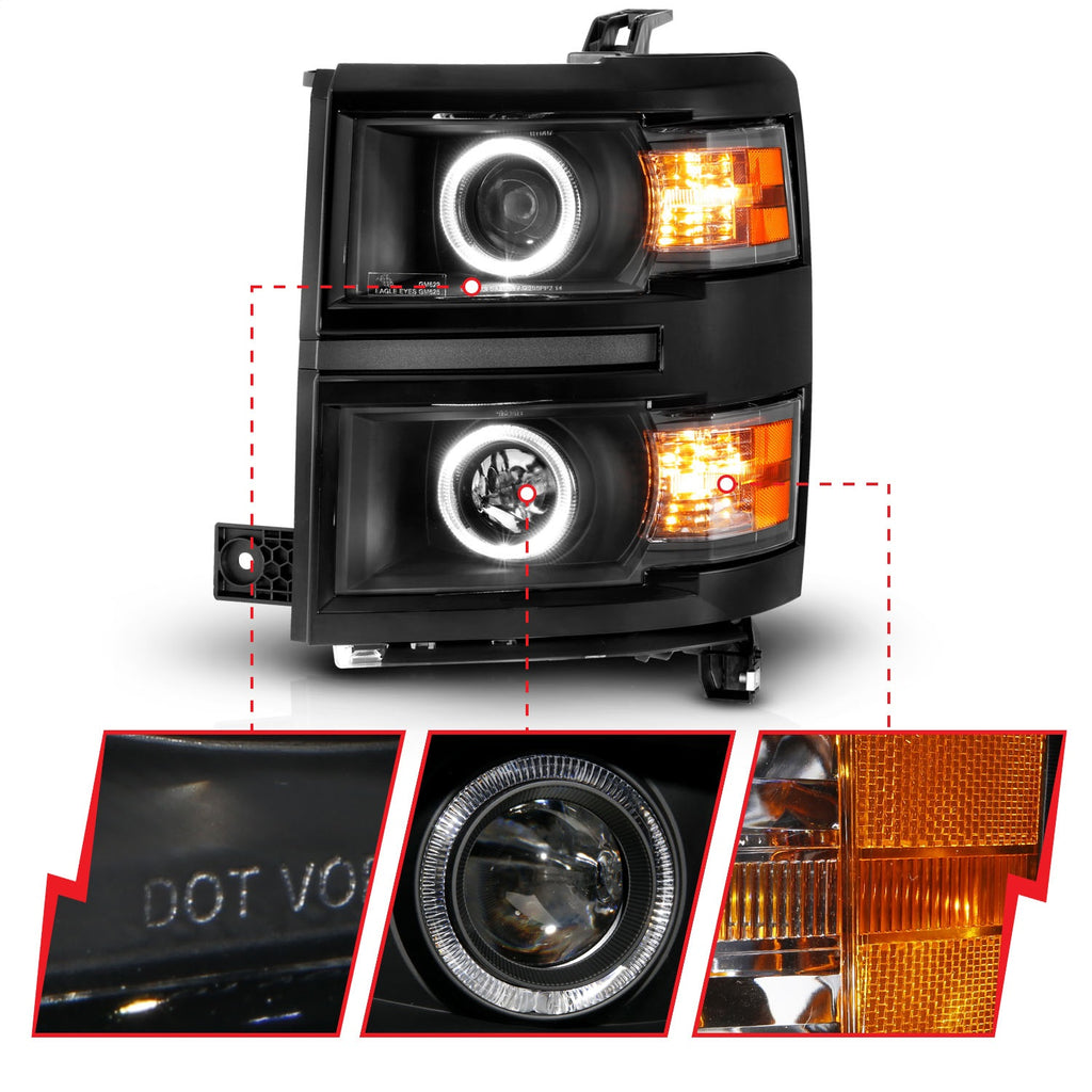Anzo USA 111583 Projector Headlight Set w/Halo Fits 14-15 Silverado 1500