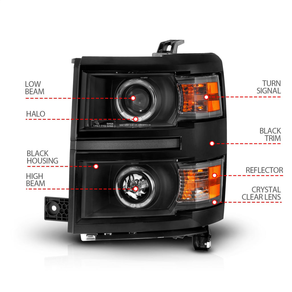 Anzo USA 111583 Projector Headlight Set w/Halo Fits 14-15 Silverado 1500