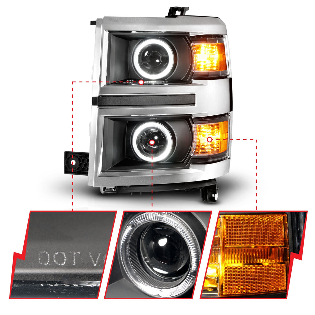 Anzo USA 111585 Projector Headlight Set w/Halo Fits 14-15 Silverado 1500
