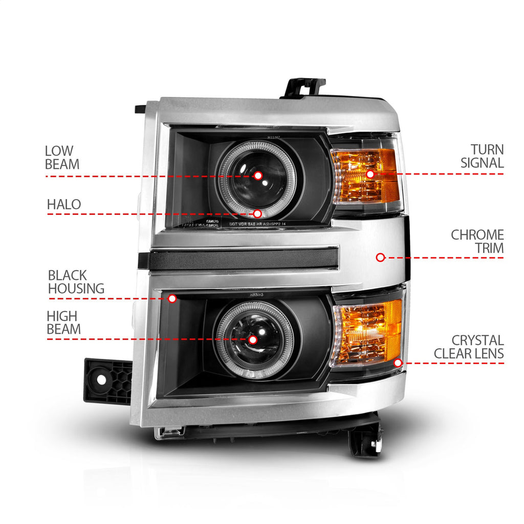 Anzo USA 111585 Projector Headlight Set w/Halo Fits 14-15 Silverado 1500