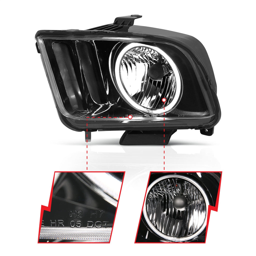 Anzo USA 121033 Crystal Headlight Set w/Halo Fits 05-09 Mustang