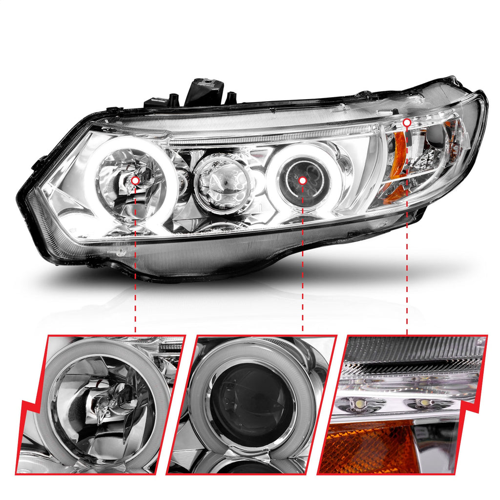 Anzo USA 121061 Projector Headlight Set w/Halo Fits 06-11 Civic