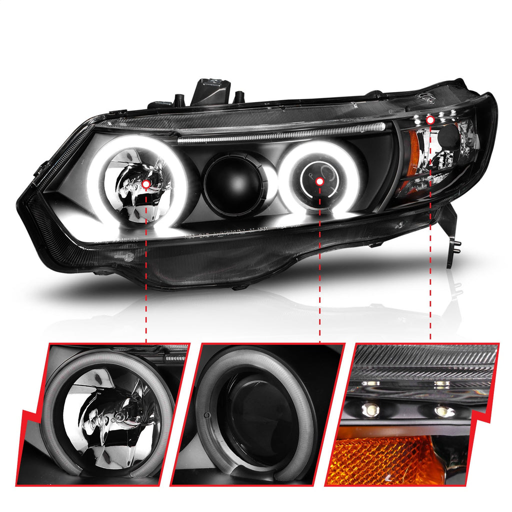 Anzo USA 121062 Projector Headlight Set w/Halo Fits 06-11 Civic