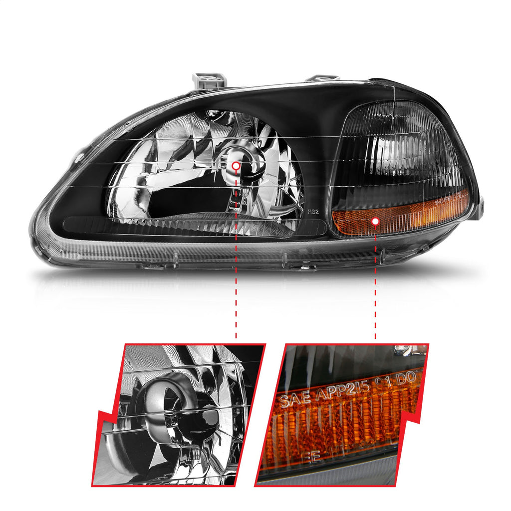 Anzo USA 121067 Crystal Headlight Set Fits 96-98 Civic