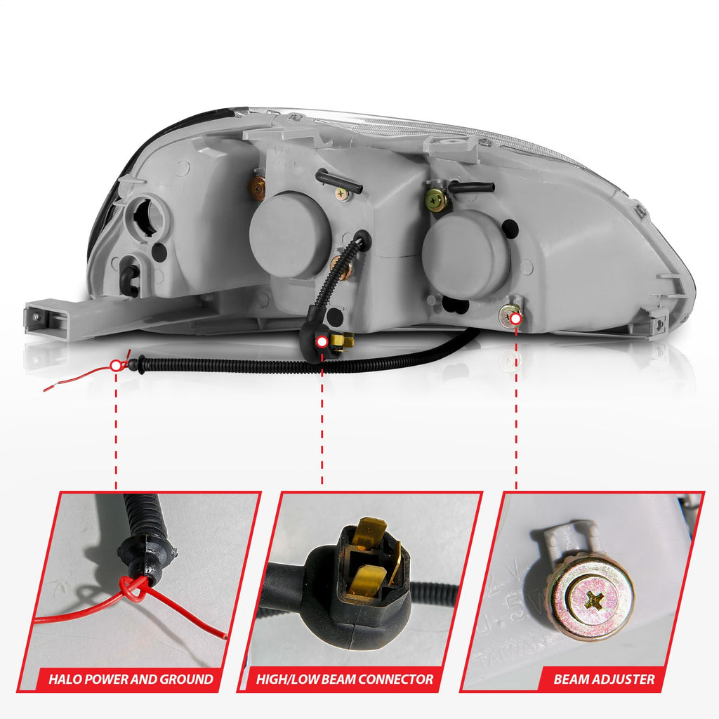 Anzo USA 121068 Projector Headlight Set w/Halo Fits 96-98 Civic