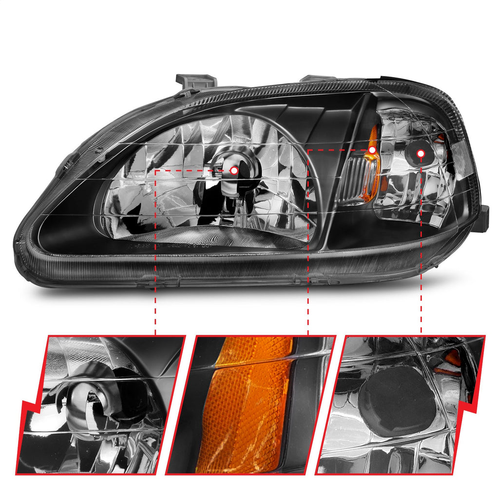 Anzo USA 121070 Crystal Headlight Set Fits 99-00 Civic