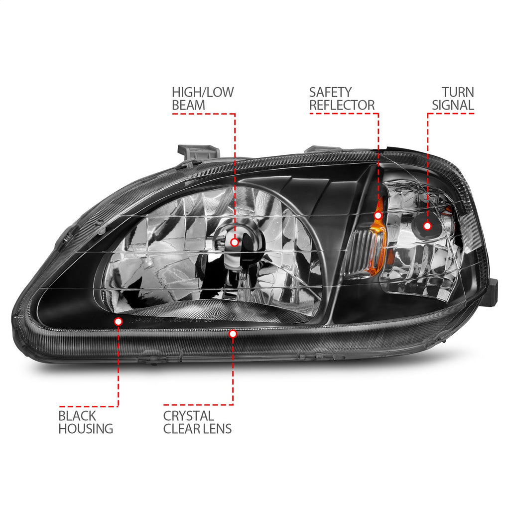 Anzo USA 121070 Crystal Headlight Set Fits 99-00 Civic