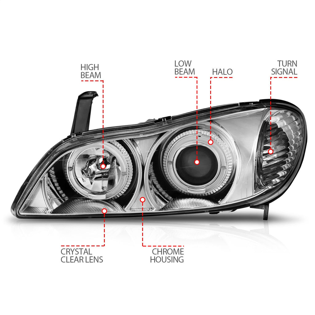Anzo USA 121078 Projector Headlight Set w/Halo Fits 00-04 I30 I35