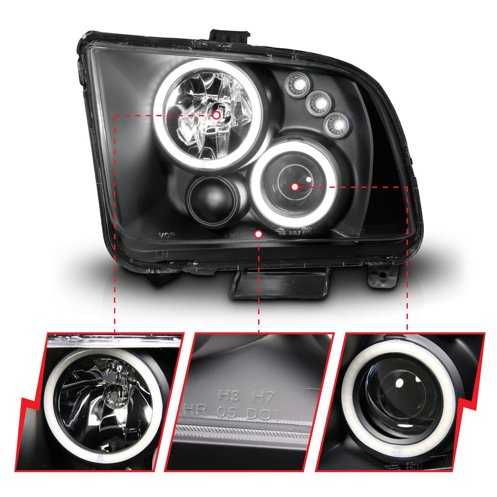 Anzo USA 121166 Projector Headlight Set w/Halo Fits 05-09 Mustang