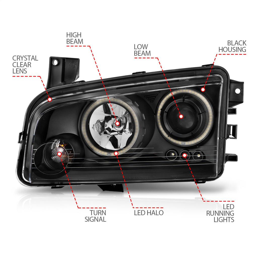 Anzo USA 121218 Projector Headlight Set w/Halo Fits 06-10 Charger
