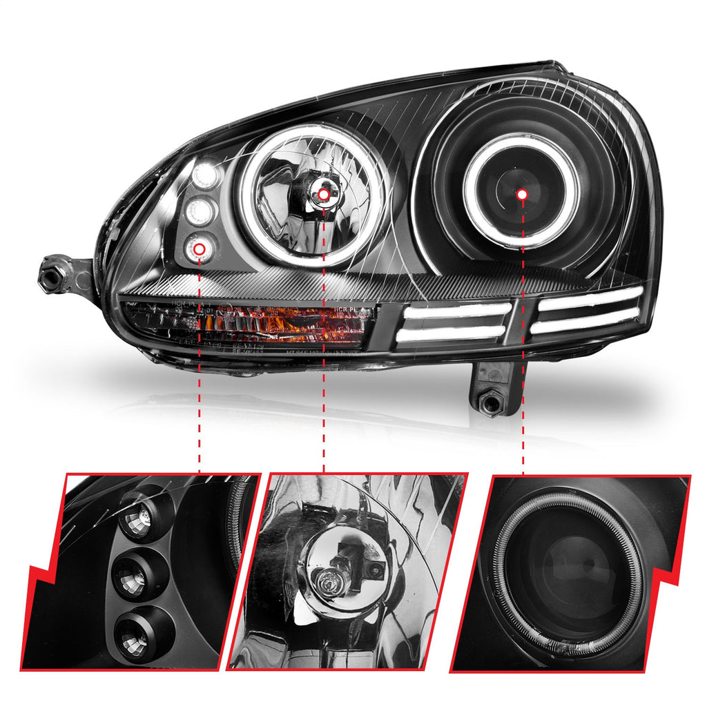 Anzo USA 121345 Projector Headlight Set w/Halo Fits 06-09 GTI Jetta Rabbit