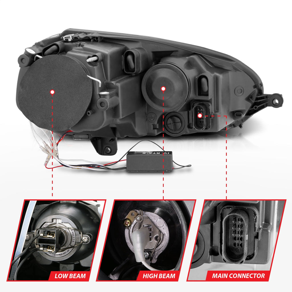 Anzo USA 121345 Projector Headlight Set w/Halo Fits 06-09 GTI Jetta Rabbit