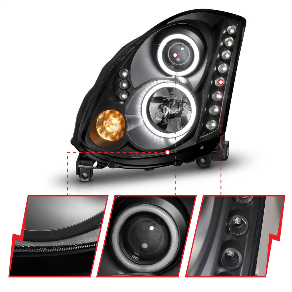 Anzo USA 121363 Projector Headlight Set w/Halo Fits 03-05 G35