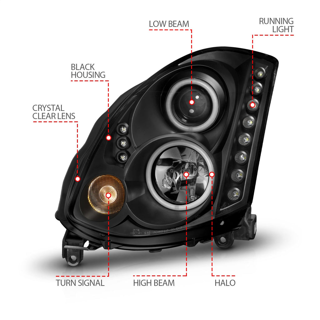 Anzo USA 121363 Projector Headlight Set w/Halo Fits 03-05 G35
