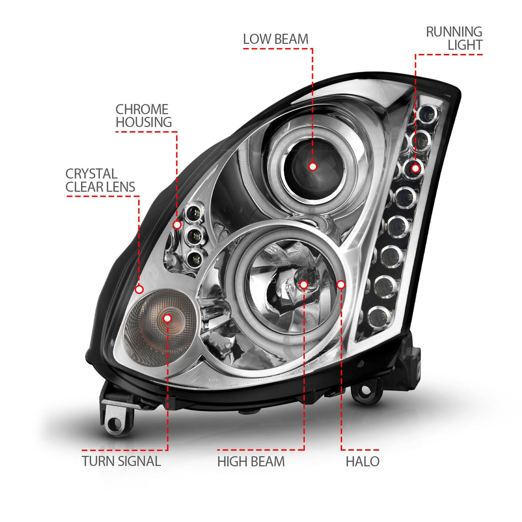 Anzo USA 121364 Projector Headlight Set w/Halo Fits 03-05 G35