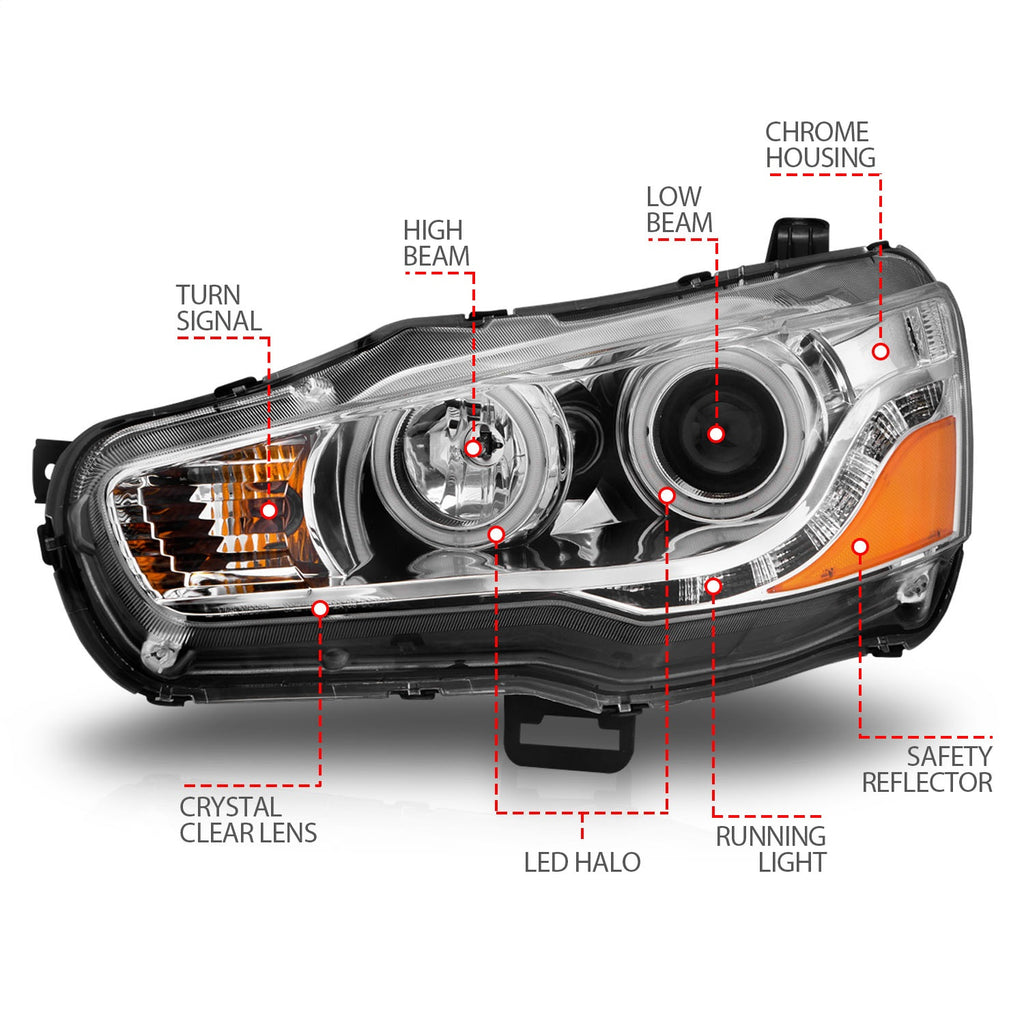 Anzo USA 121427 Projector Headlight Set w/Halo Fits 08-15 Lancer