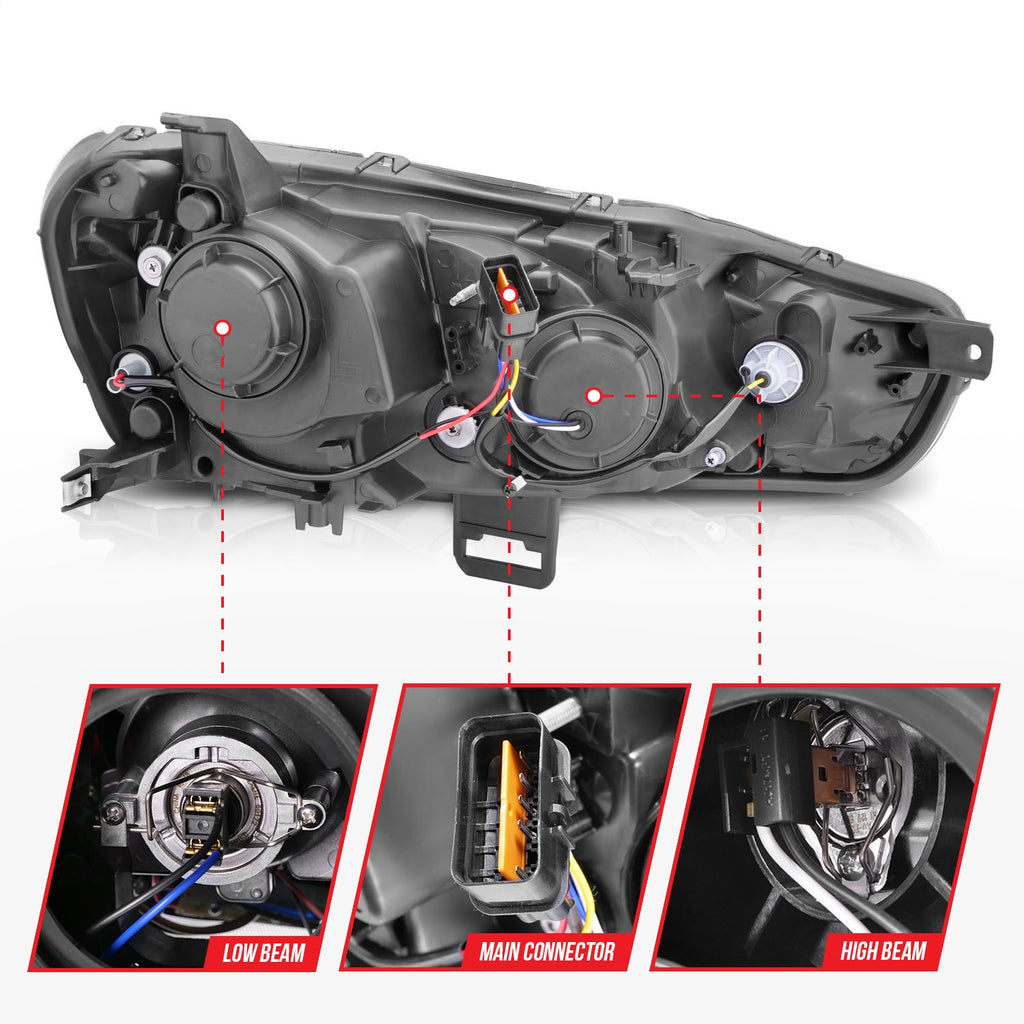 Anzo USA 121428 Projector Headlight Set w/Halo Fits 08-15 Lancer
