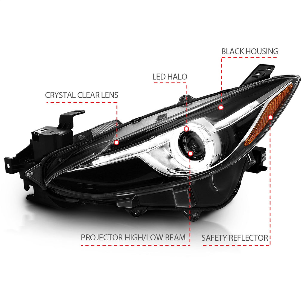 Anzo USA 121522 Projector Headlight Set w/Halo Fits 14-16 3