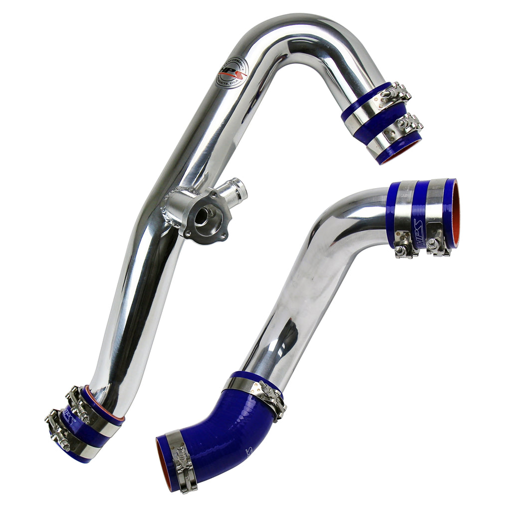 HPS 17-102P Polish Intercooler Charge Pipe Hot and Cold Side w Blue Hoses