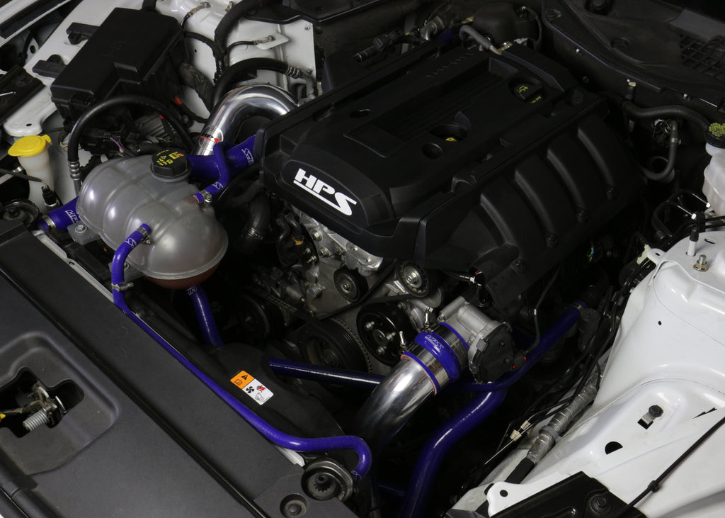 HPS 17-102WB Black Intercooler Charge Pipe Hot and Cold Side w Blue Hoses