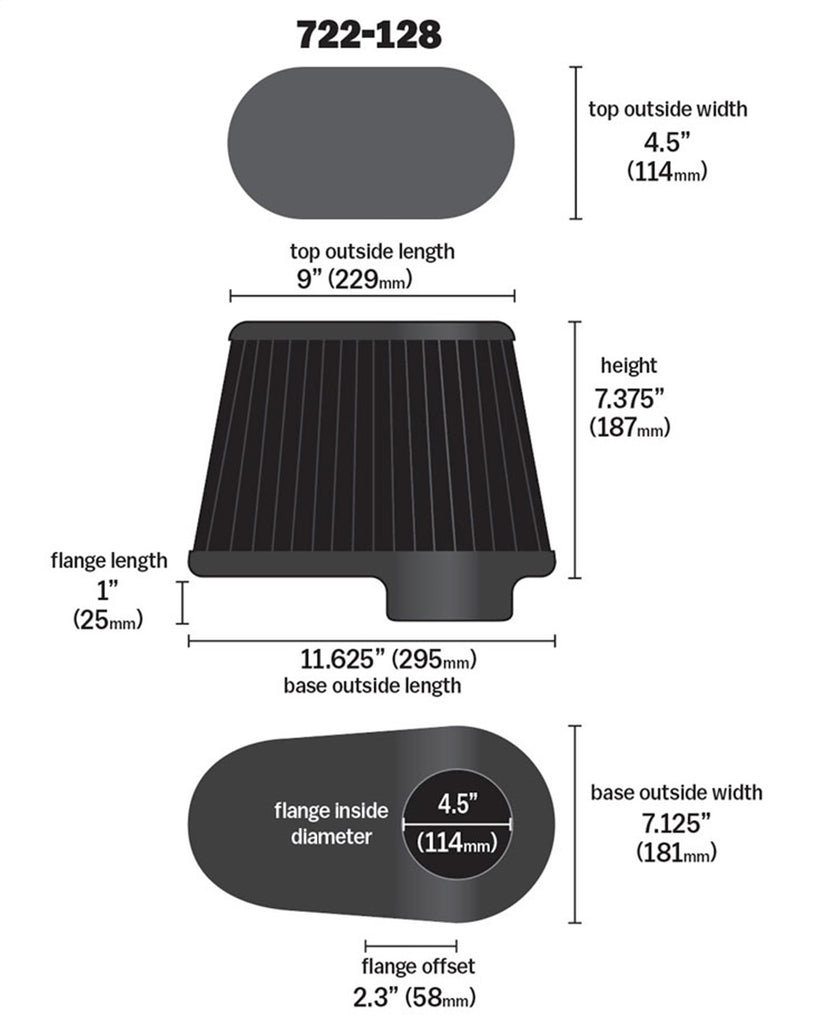 Airaid 722-128 Universal Air Filter