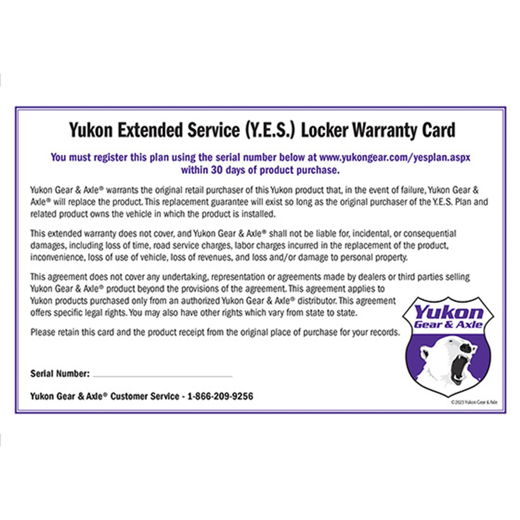 Yukon Gear & Axle YESLOCKER YES Plan Extended Service Warranty