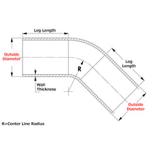 Load image into Gallery viewer, HPS 3" OD 45 Degree Bend 6061 Aluminum Elbow Pipe 16 Gauge w/ 3" CLR