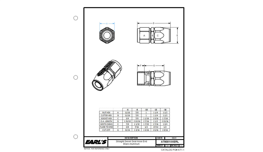 Earls Plumbing AT800108ERL Swivel-Seal Straight AN Hose End