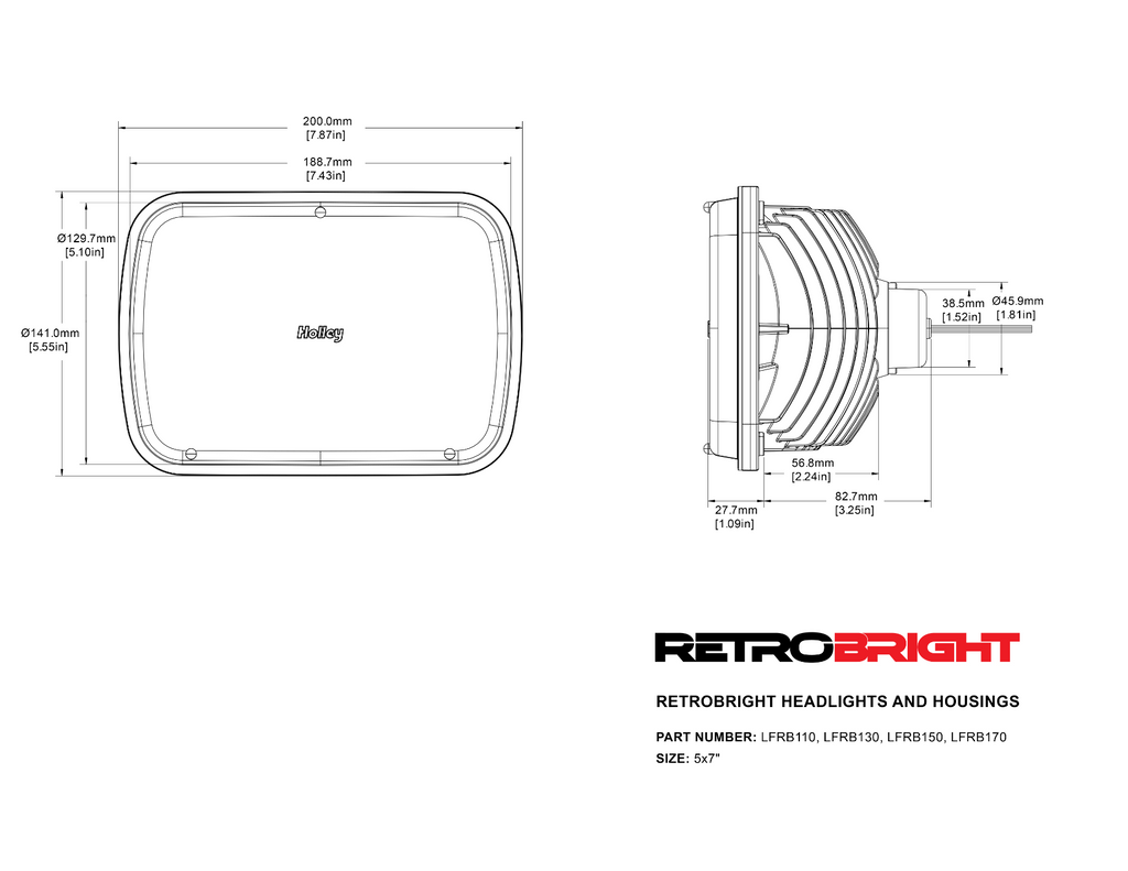 Holley Retrobright LFRB130 5x7 Rectangle LED Headlight - Classic White (3000K)