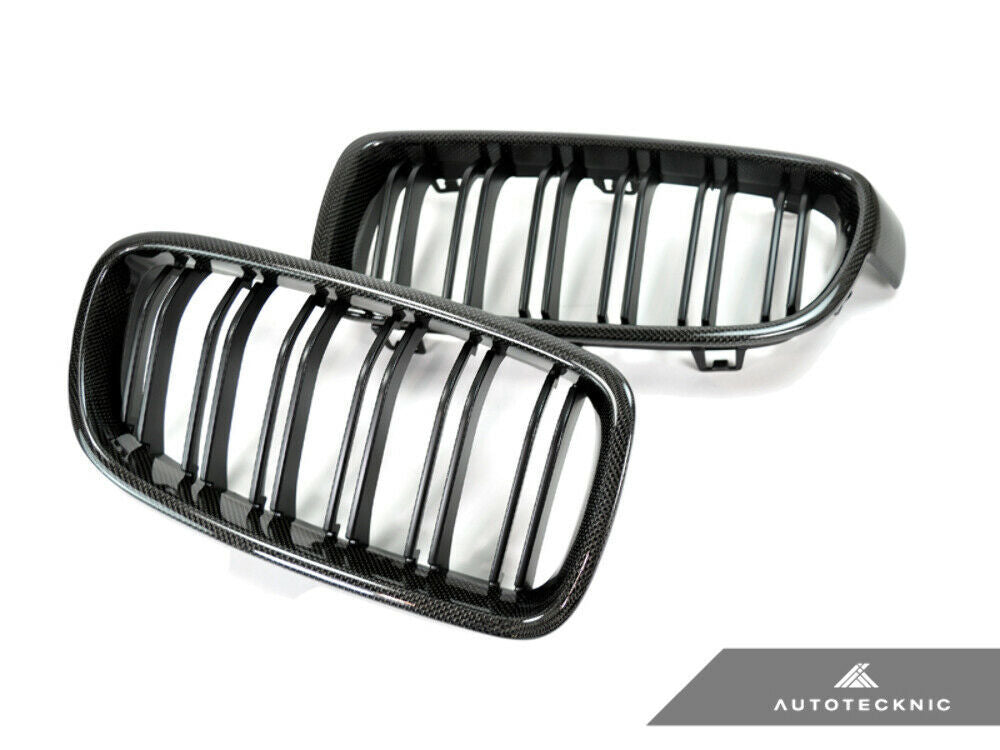 AutoTecknic BM-0179-DS-CF Dual-Slats Carbon Front Grilles F30 3-Series Sedan