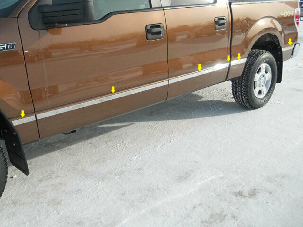 MI49305 Polished Side Insert Trim 12Pc Fits 09-14 F-150 Crew Cab