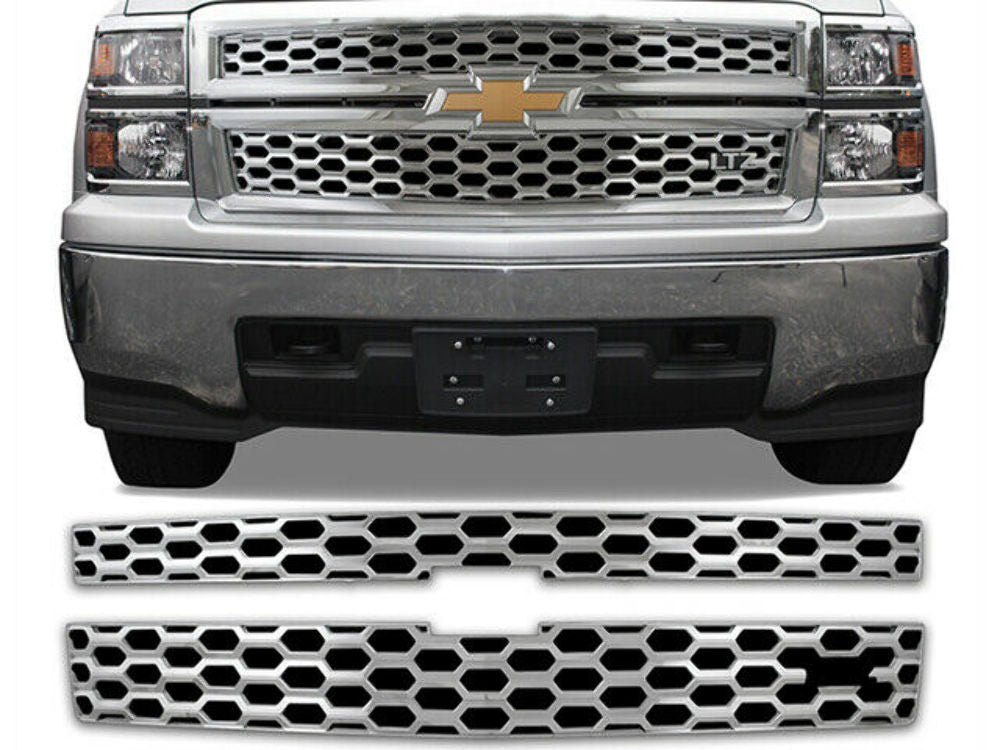 QAA SGC54182 Chrome Grill Overlay 2Pc Fits 14-15 Silverado