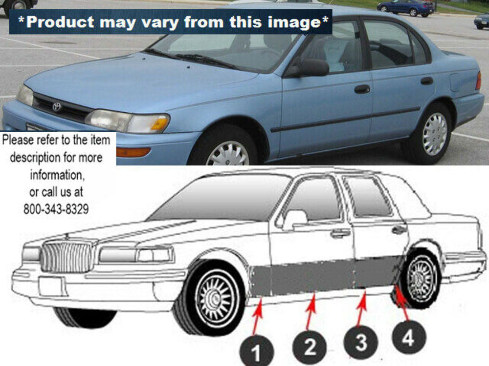 QAA TH95112 Polished Rocker Panel Trim 8Pc Fits 93-97 Corolla Sedan